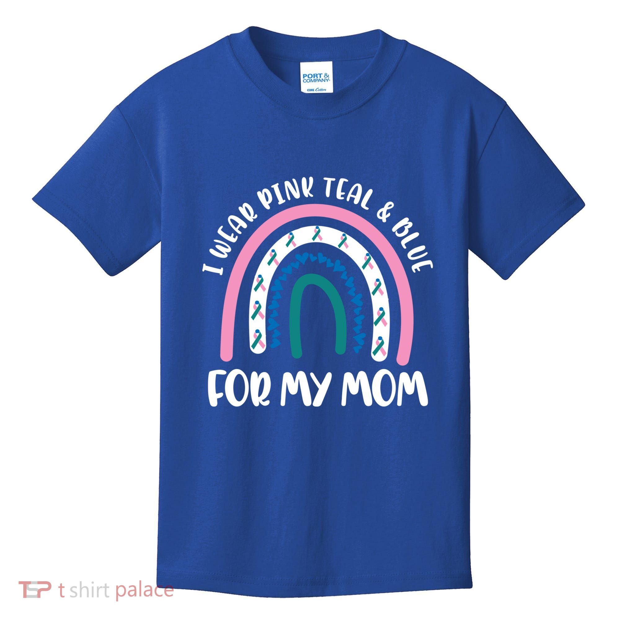 Thyroid Cancer Support I Wear Pink Teal And Blue For My Mom Gift Kids T-Shirt