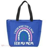 Thyroid Cancer Support I Wear Pink Teal And Blue For My Mom Gift Tote Bag thumb 0