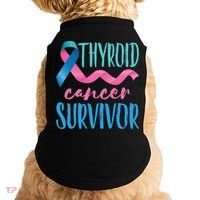 Thyroid Cancer Survivor Awareness Ribbon Teal Pink Blue Gift Doggie Tank thumb 0
