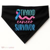 Thyroid Cancer Survivor Awareness Ribbon Teal Pink Blue Gift USA-Made Doggie Bandana thumb 0