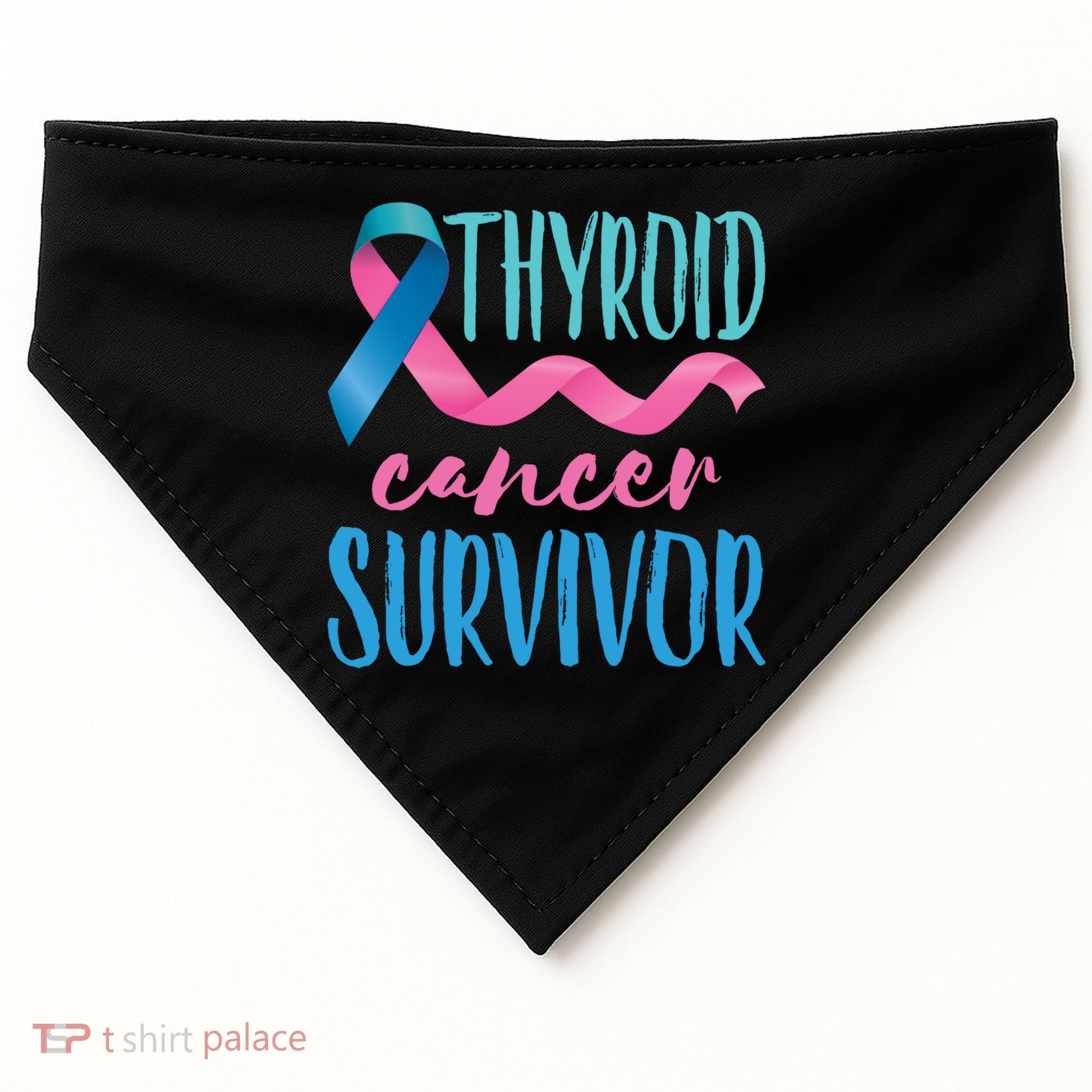 Thyroid Cancer Survivor Awareness Ribbon Teal Pink Blue Gift USA-Made Doggie Bandana