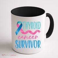 Thyroid Cancer Survivor Awareness Ribbon Teal Pink Blue Gift Coffee Mug thumb 1