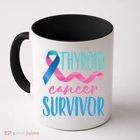 Thyroid Cancer Survivor Awareness Ribbon Teal Pink Blue Gift Coffee Mug thumb 0
