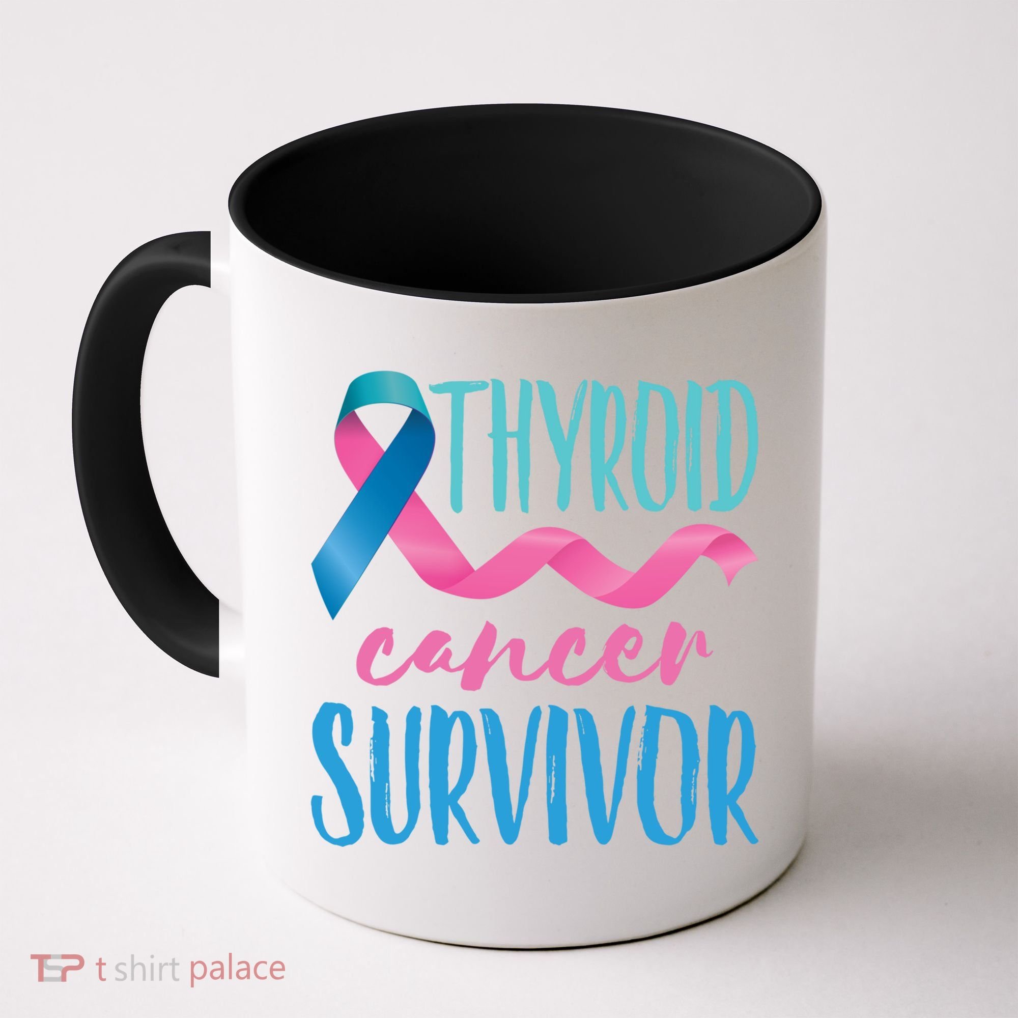 Thyroid Cancer Survivor Awareness Ribbon Teal Pink Blue Gift Coffee Mug