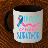 Thyroid Cancer Survivor Awareness Ribbon Teal Pink Blue Gift Coffee Mug thumb 2