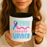 Thyroid Cancer Survivor Awareness Ribbon Teal Pink Blue Gift Coffee Mug thumb 3