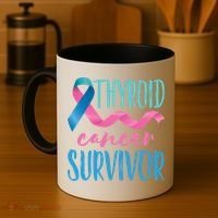 Thyroid Cancer Survivor Awareness Ribbon Teal Pink Blue Gift Coffee Mug thumb 4