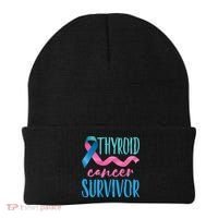 Thyroid Cancer Survivor Awareness Ribbon Teal Pink Blue Gift Beanie thumb 0