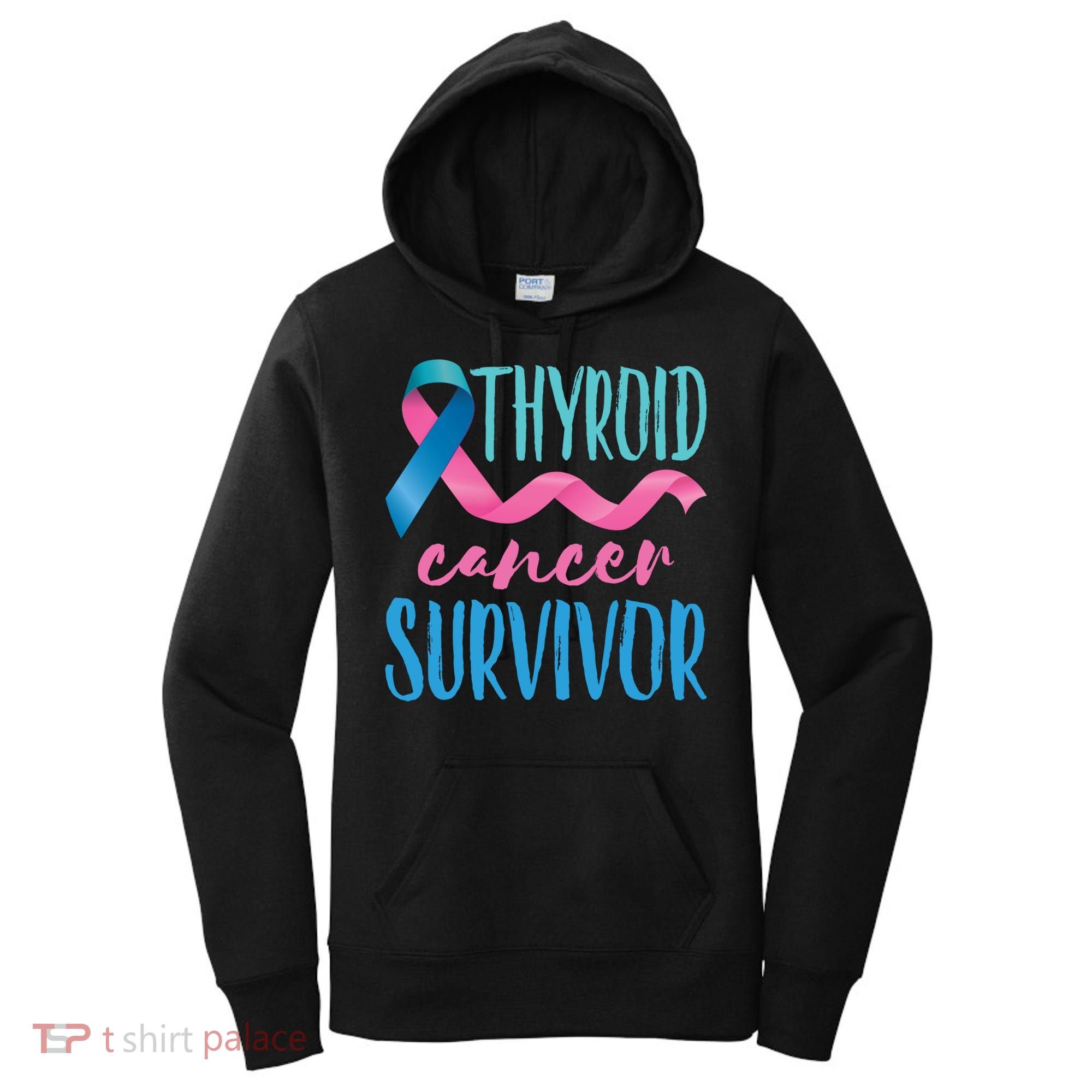 Thyroid Cancer Survivor Awareness Ribbon Teal Pink Blue Gift Women's Hoodie