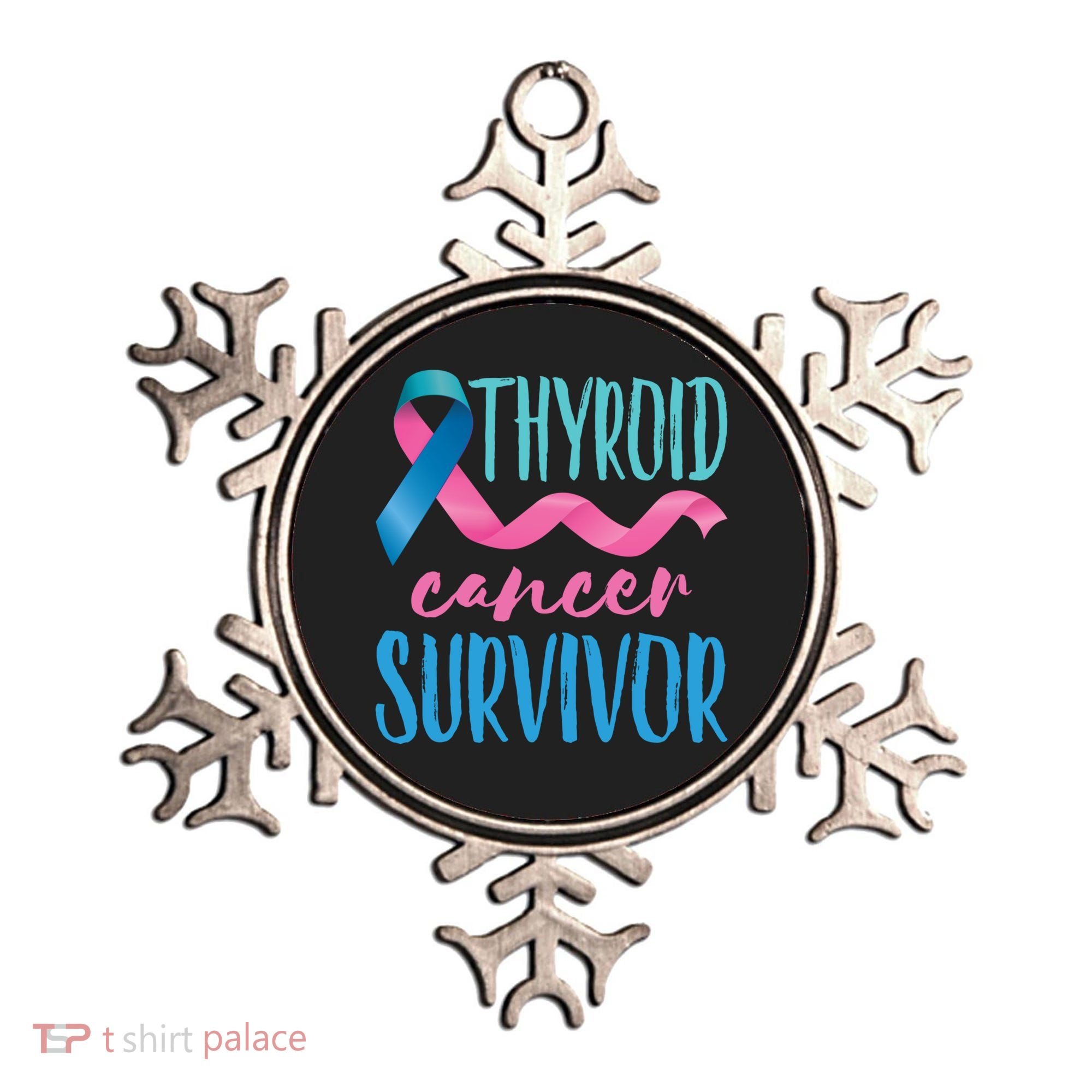 Thyroid Cancer Survivor Awareness Ribbon Teal Pink Blue Gift Ornament