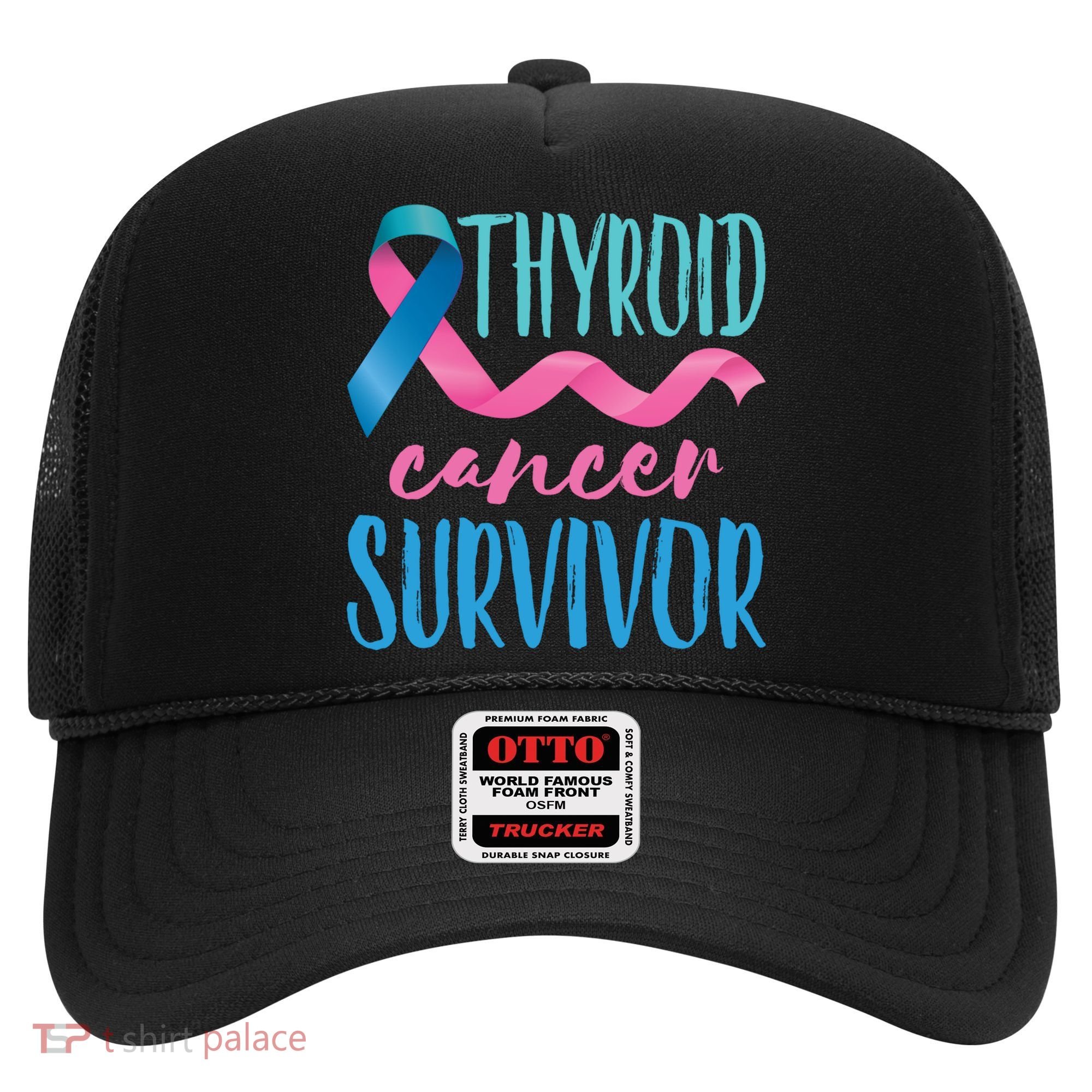 Thyroid Cancer Survivor Awareness Ribbon Teal Pink Blue Gift Hat