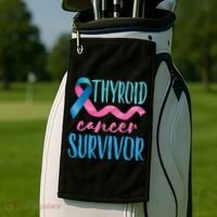 Thyroid Cancer Survivor Awareness Ribbon Teal Pink Blue Gift Golf Towel thumb 2