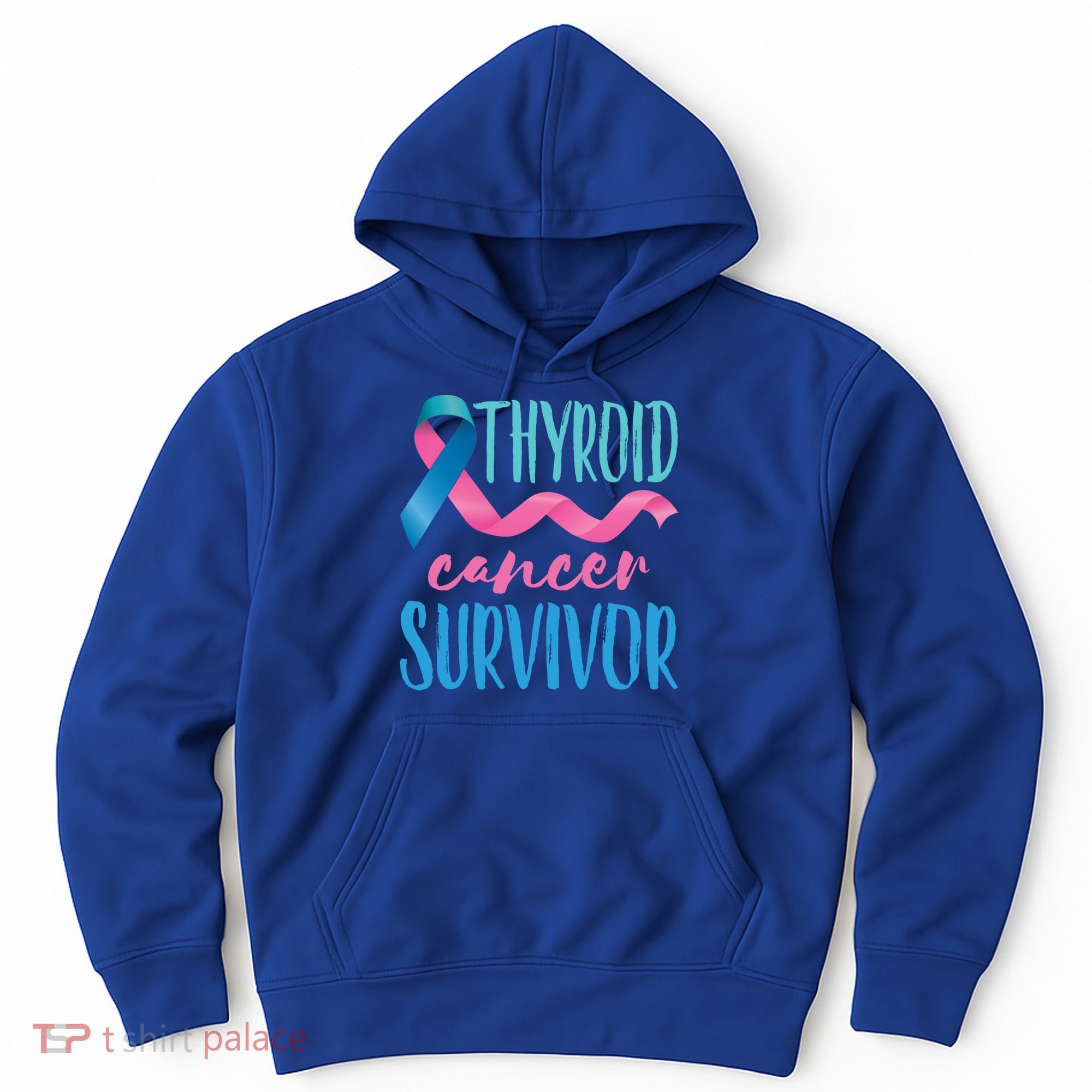 Thyroid Cancer Survivor Awareness Ribbon Teal Pink Blue Gift Hoodie