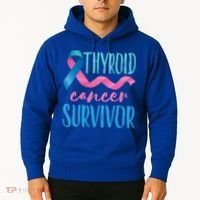 Thyroid Cancer Survivor Awareness Ribbon Teal Pink Blue Gift Hoodie thumb 2