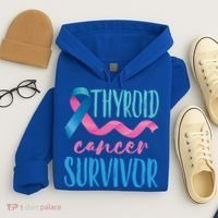 Thyroid Cancer Survivor Awareness Ribbon Teal Pink Blue Gift Hoodie thumb 4