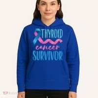 Thyroid Cancer Survivor Awareness Ribbon Teal Pink Blue Gift Hoodie thumb 5