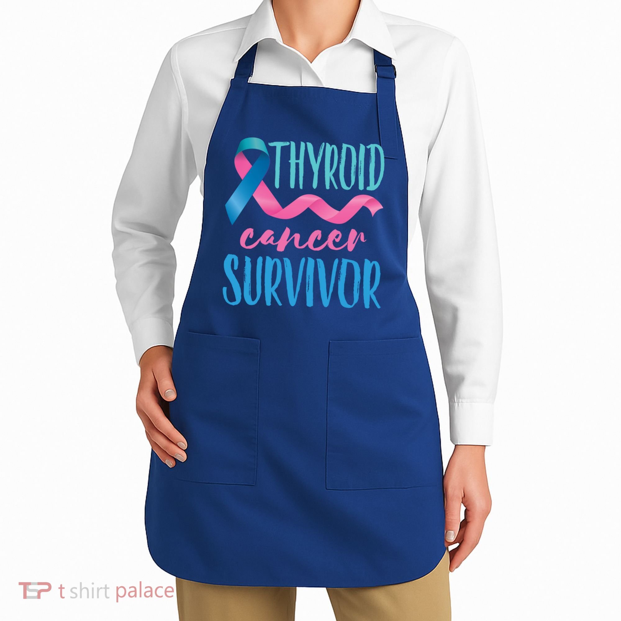 Thyroid Cancer Survivor Awareness Ribbon Teal Pink Blue Gift Apron