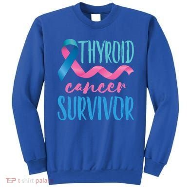 Thyroid Cancer Survivor Awareness Ribbon Teal Pink Blue Gift Sweatshirt