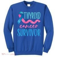 Thyroid Cancer Survivor Awareness Ribbon Teal Pink Blue Gift Sweatshirt thumb 0