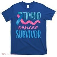 Thyroid Cancer Survivor Awareness Ribbon Teal Pink Blue Gift T-Shirt thumb 0