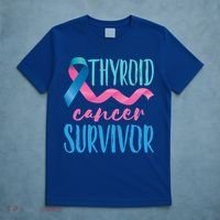 Thyroid Cancer Survivor Awareness Ribbon Teal Pink Blue Gift T-Shirt thumb 5