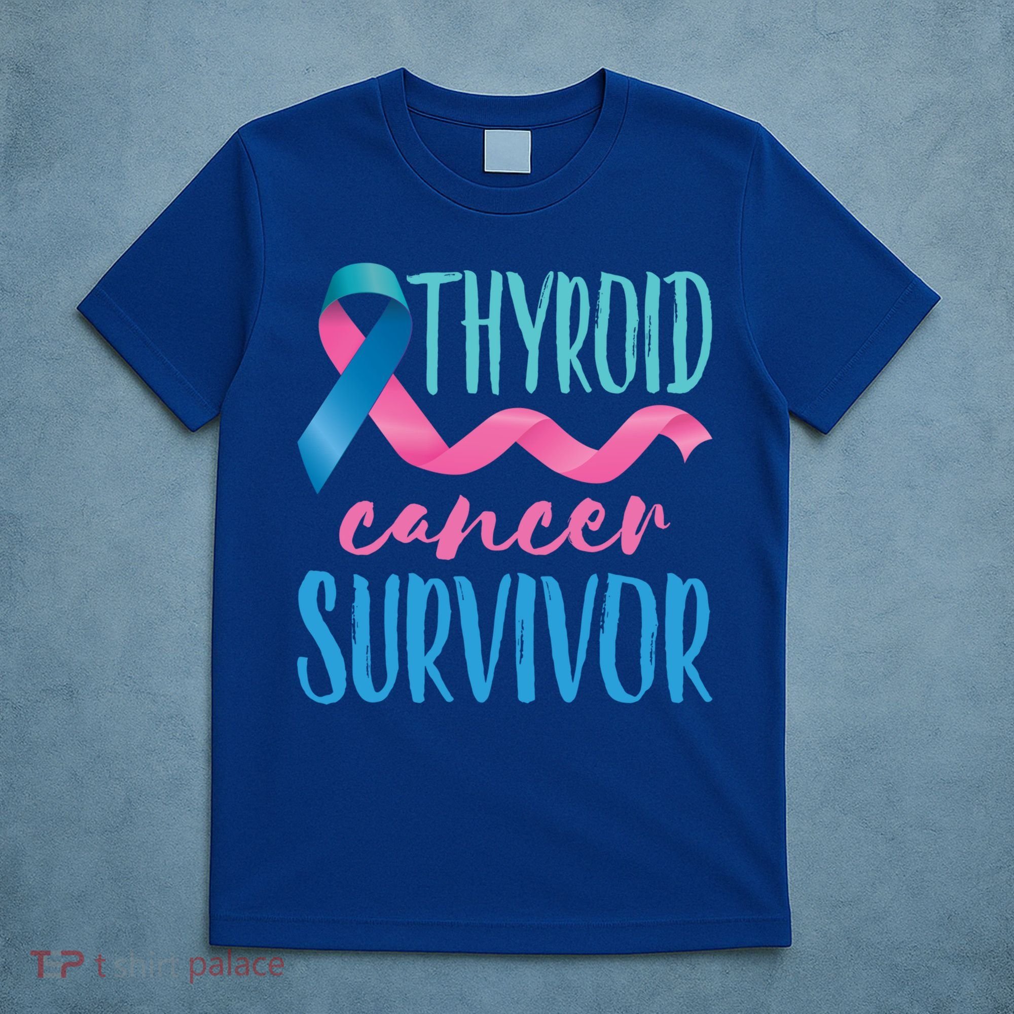 Thyroid Cancer Survivor Awareness Ribbon Teal Pink Blue Gift T-Shirt