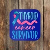Thyroid Cancer Survivor Awareness Ribbon Teal Pink Blue Gift Coaster thumb 0