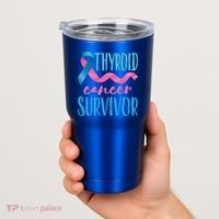 Thyroid Cancer Survivor Awareness Ribbon Teal Pink Blue Gift Tumbler thumb 2