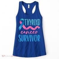 Thyroid Cancer Survivor Awareness Ribbon Teal Pink Blue Gift Women's Tank Top thumb 0
