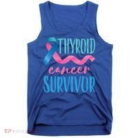 Thyroid Cancer Survivor Awareness Ribbon Teal Pink Blue Gift Tank Top thumb 0