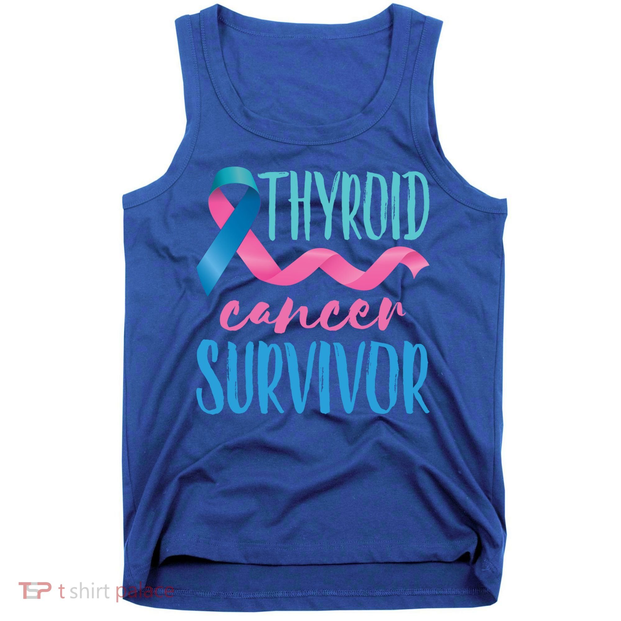 Thyroid Cancer Survivor Awareness Ribbon Teal Pink Blue Gift Tank Top