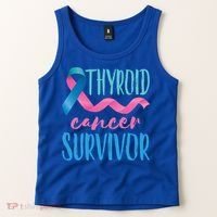 Thyroid Cancer Survivor Awareness Ribbon Teal Pink Blue Gift Tank Top thumb 2