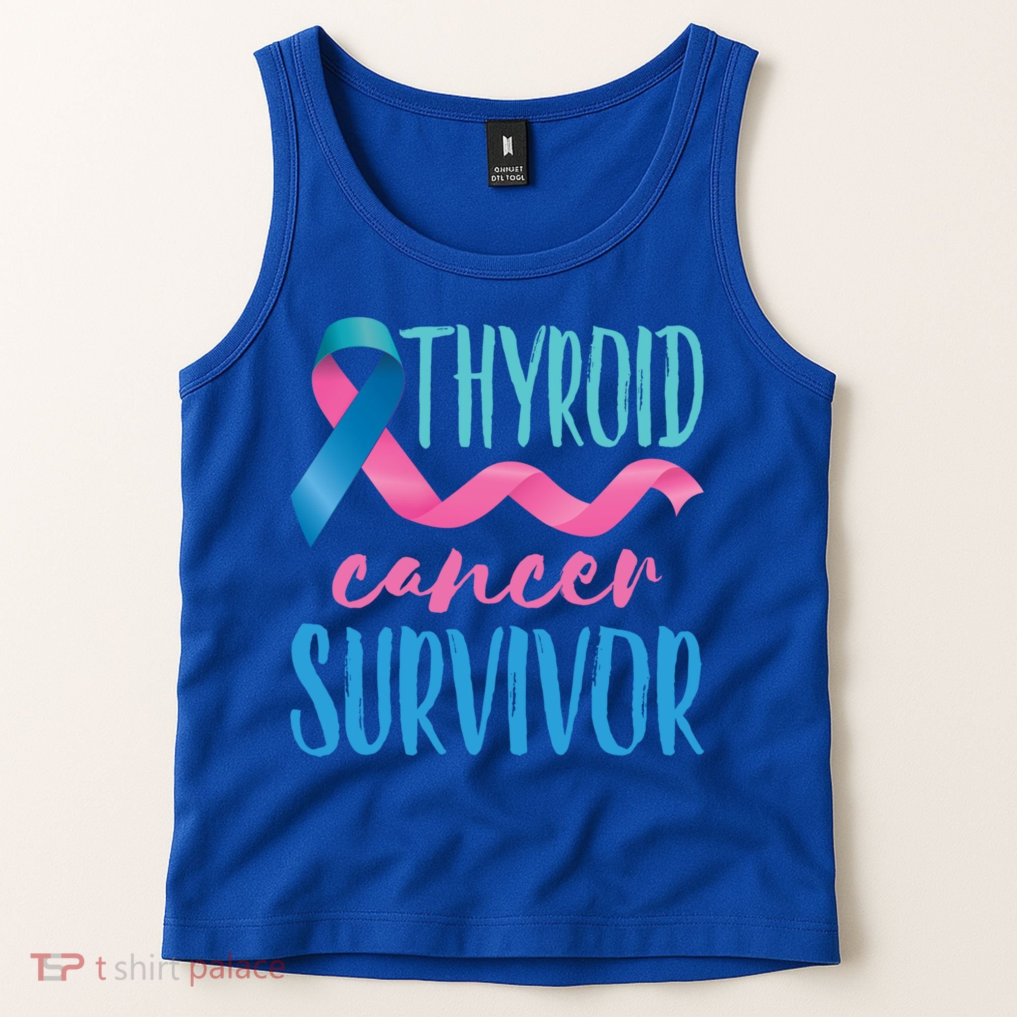 Thyroid Cancer Survivor Awareness Ribbon Teal Pink Blue Gift Tank Top