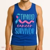 Thyroid Cancer Survivor Awareness Ribbon Teal Pink Blue Gift Tank Top thumb 3