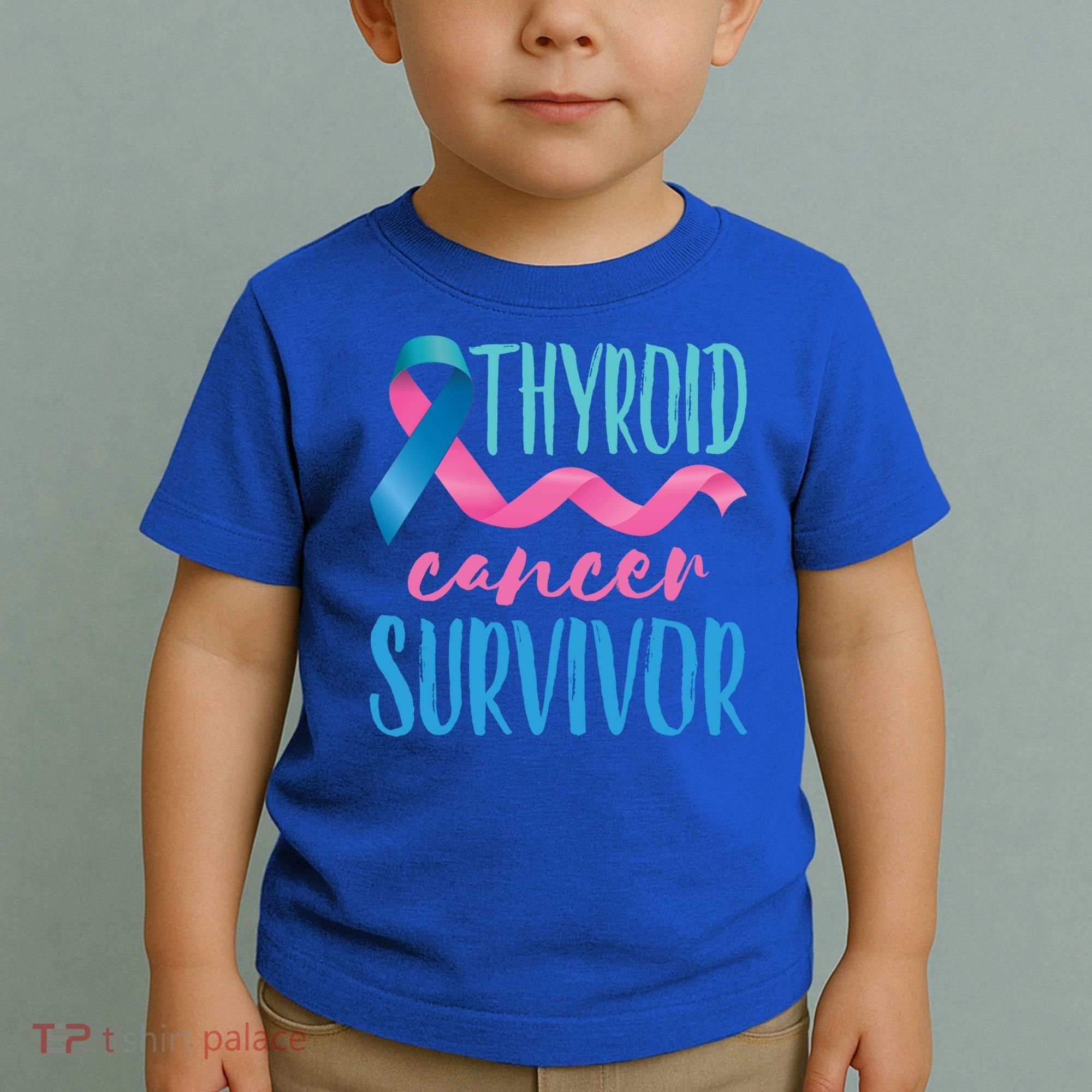 Thyroid Cancer Survivor Awareness Ribbon Teal Pink Blue Gift Toddler T-Shirt