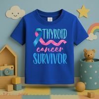 Thyroid Cancer Survivor Awareness Ribbon Teal Pink Blue Gift Toddler T-Shirt thumb 3