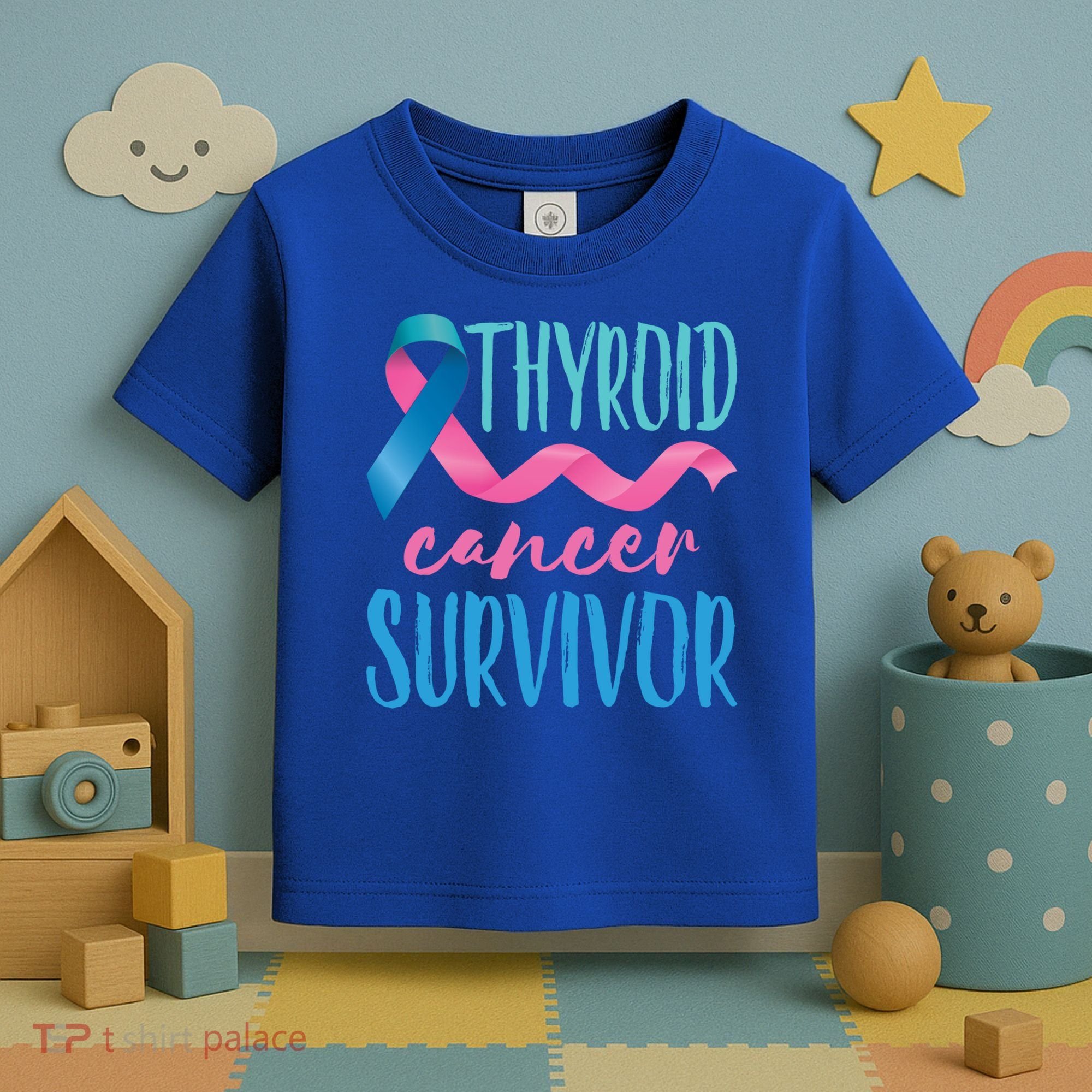 Thyroid Cancer Survivor Awareness Ribbon Teal Pink Blue Gift Toddler T-Shirt