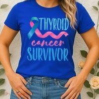 Thyroid Cancer Survivor Awareness Ribbon Teal Pink Blue Gift Women's T-Shirt thumb 2