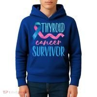 Thyroid Cancer Survivor Awareness Ribbon Teal Pink Blue Gift Kids Hoodie thumb 4