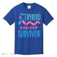 Thyroid Cancer Survivor Awareness Ribbon Teal Pink Blue Gift Kids T-Shirt thumb 0