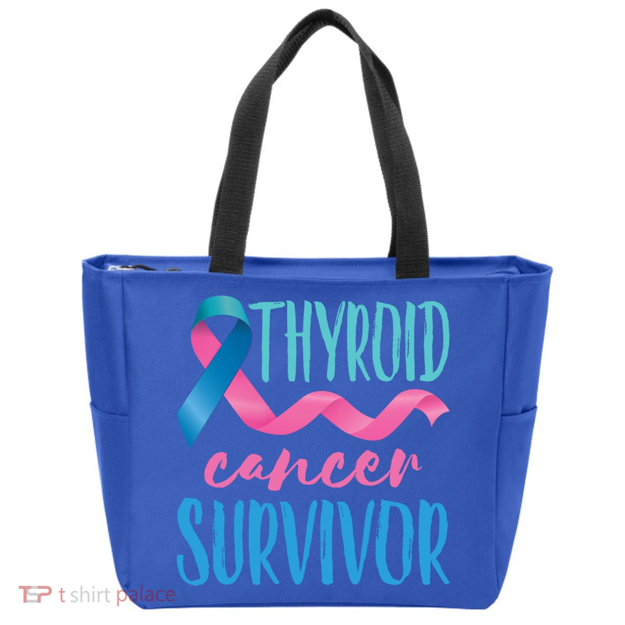 Thyroid Cancer Survivor Awareness Ribbon Teal Pink Blue Gift Tote Bag