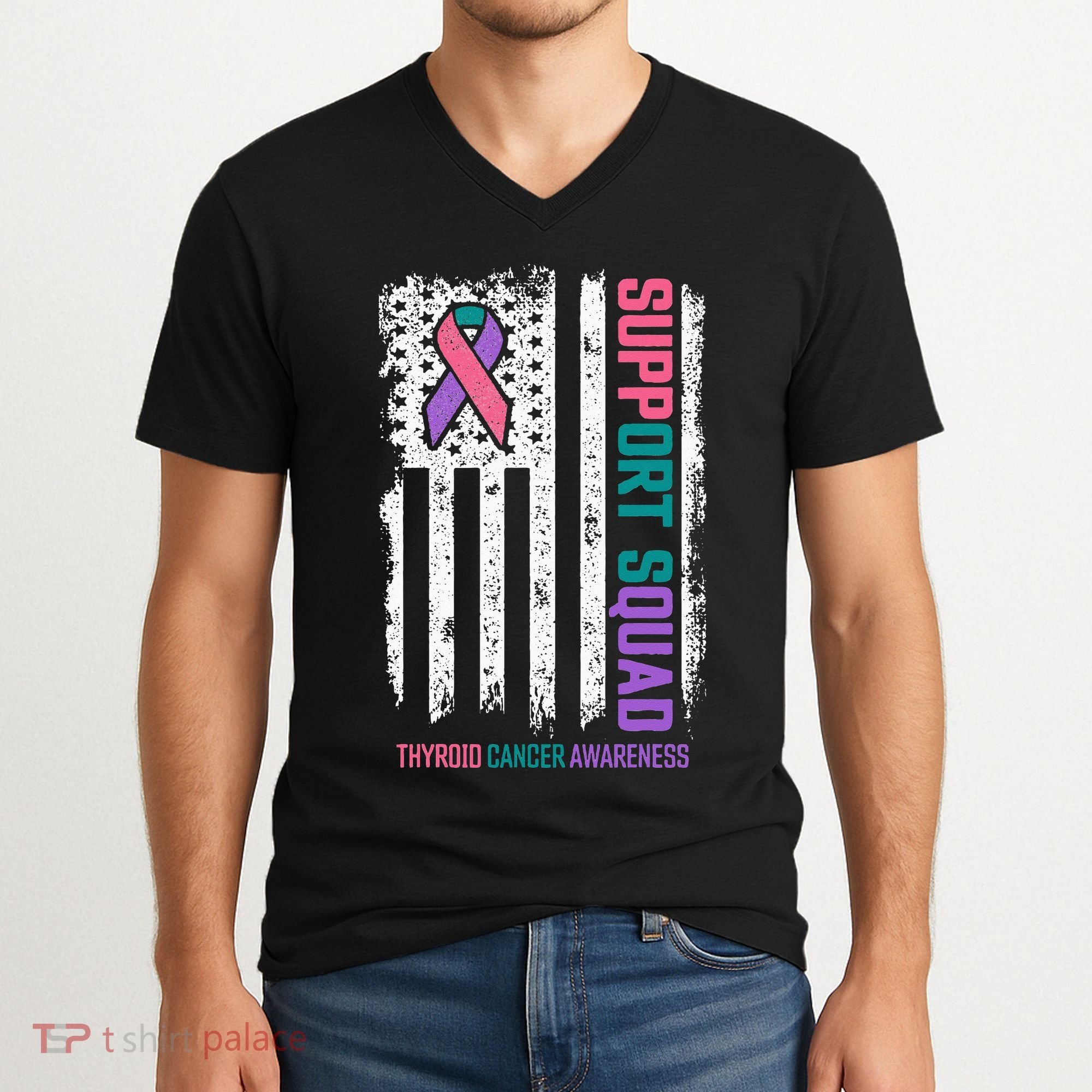 Thyroid Cancer Support Squad Thyroid Cancer Awareness V-Neck T-Shirt