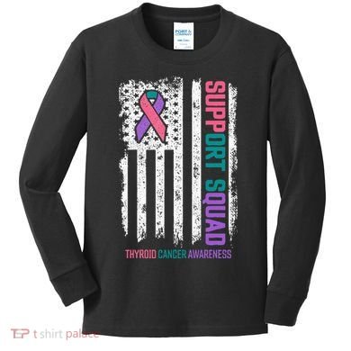 Thyroid Cancer Support Squad Thyroid Cancer Awareness Kids Long Sleeve Shirt