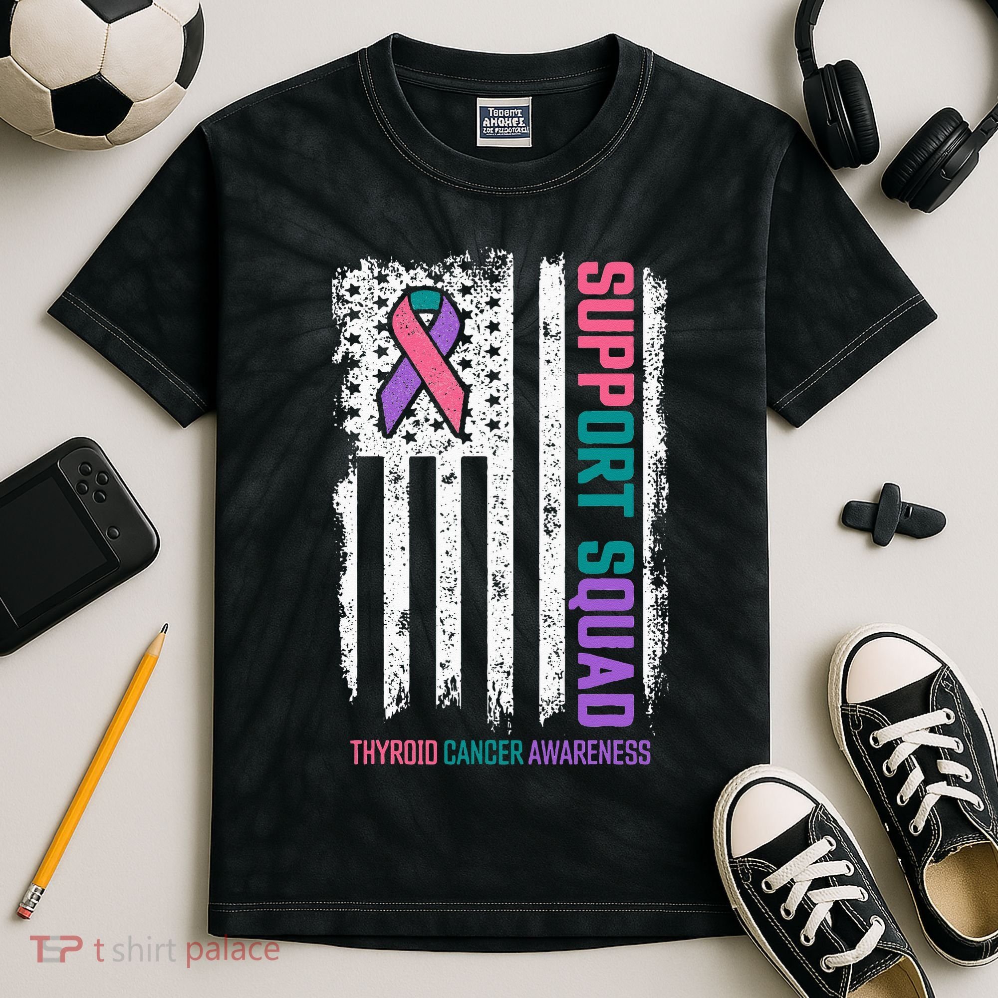 Thyroid Cancer Support Squad Thyroid Cancer Awareness Kids Tie-Dye T-Shirt