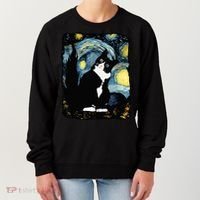 Tuxedo Cat Starry Night Van Gogh Cat Cat Art Cat Mom Dad Women's Sweatshirt thumb 0
