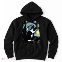 Tuxedo Cat Starry Night Van Gogh Cat Cat Art Cat Mom Dad Hoodie thumb 0