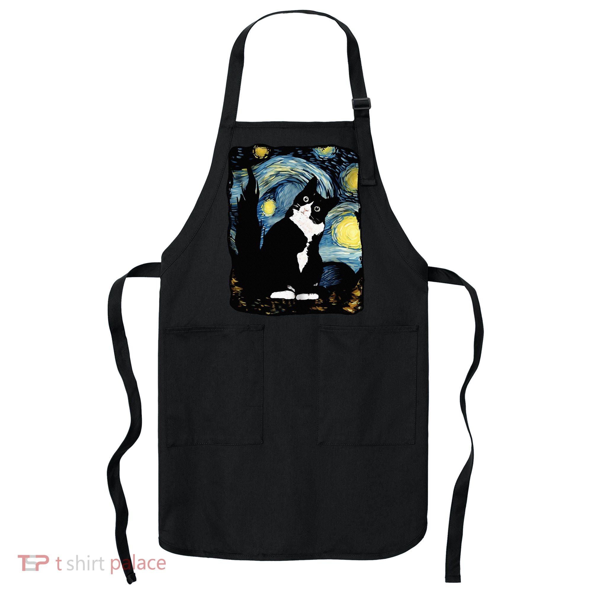 Tuxedo Cat Starry Night Van Gogh Cat Cat Art Cat Mom Dad Apron