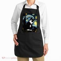 Tuxedo Cat Starry Night Van Gogh Cat Cat Art Cat Mom Dad Apron thumb 2