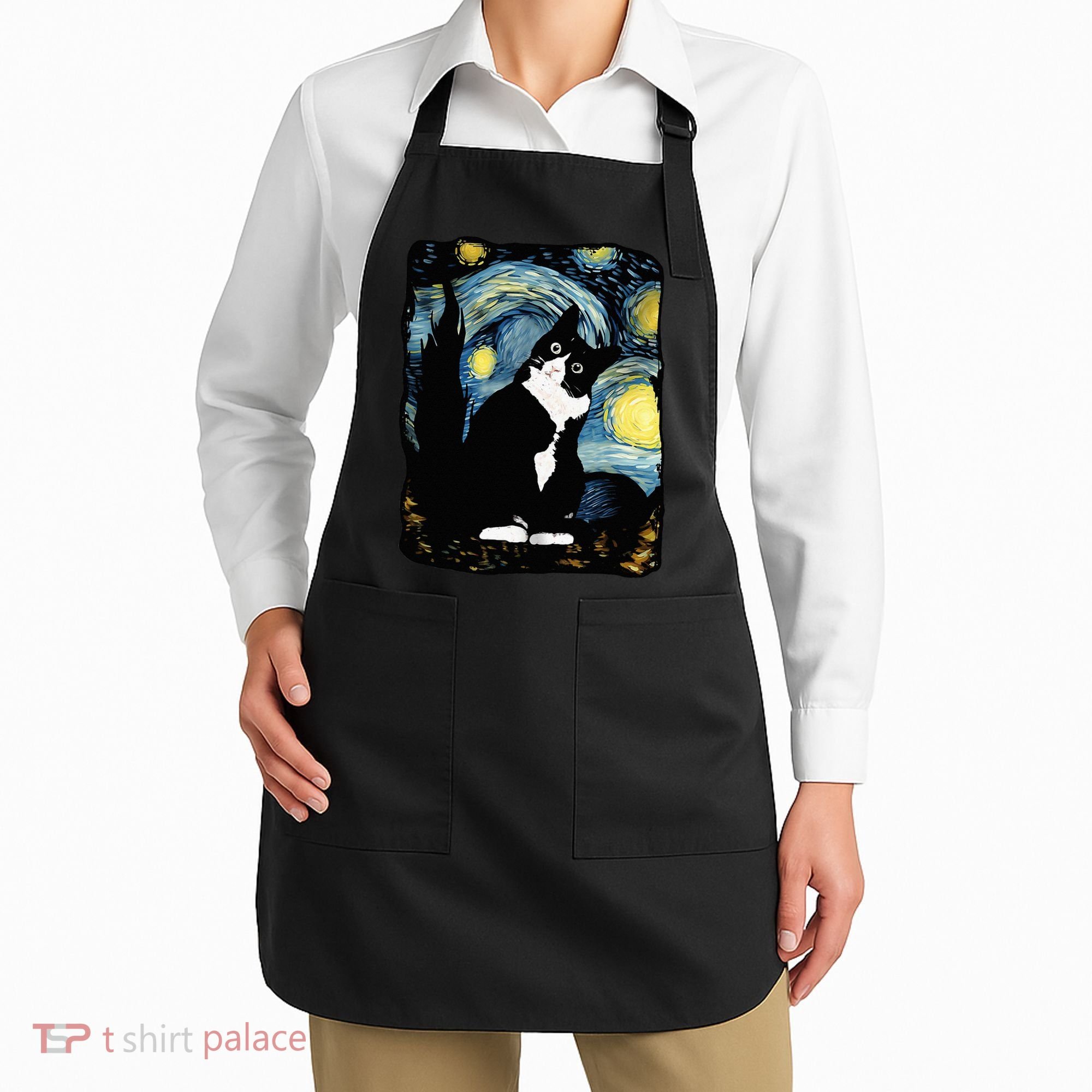 Tuxedo Cat Starry Night Van Gogh Cat Cat Art Cat Mom Dad Apron