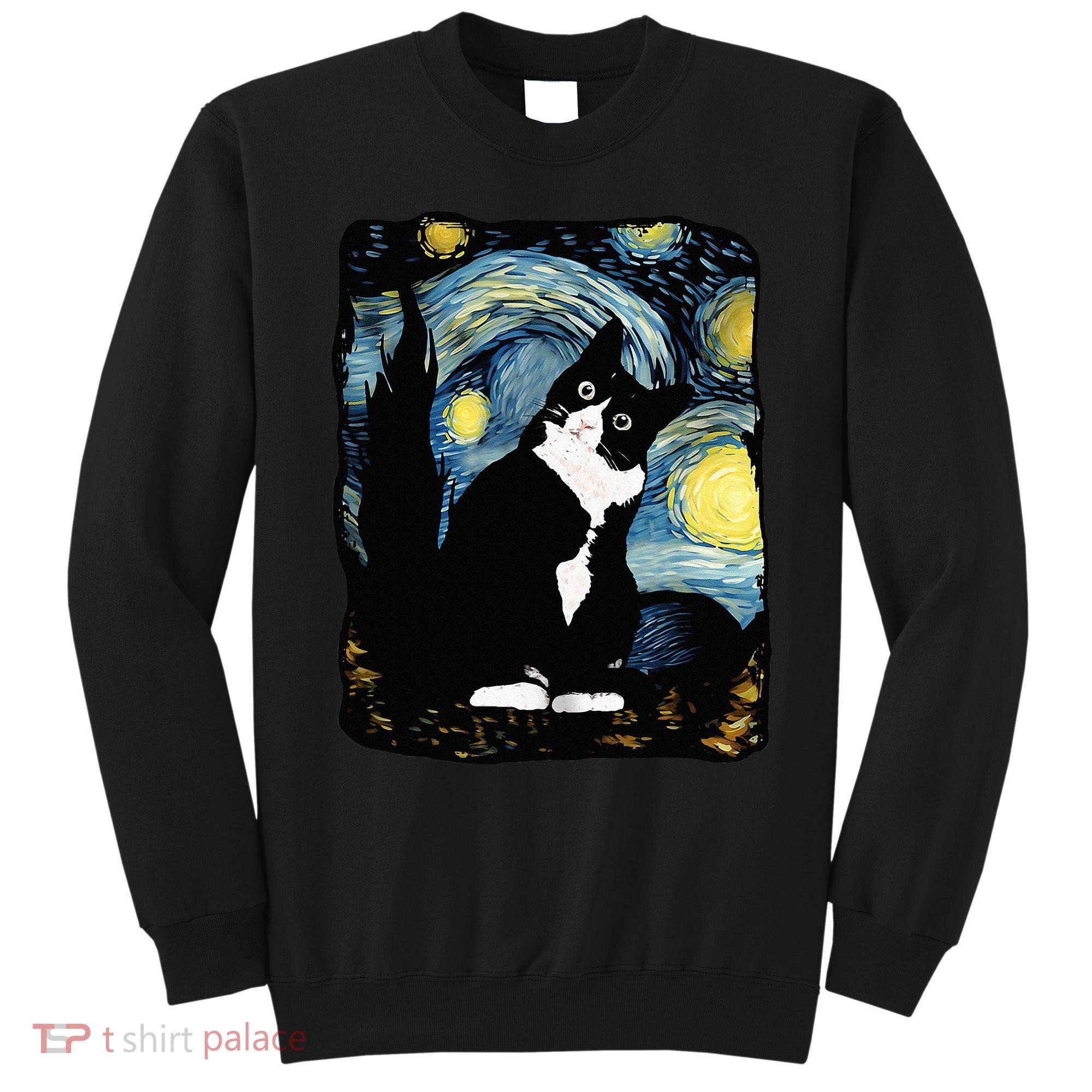 Tuxedo Cat Starry Night Van Gogh Cat Cat Art Cat Mom Dad Sweatshirt